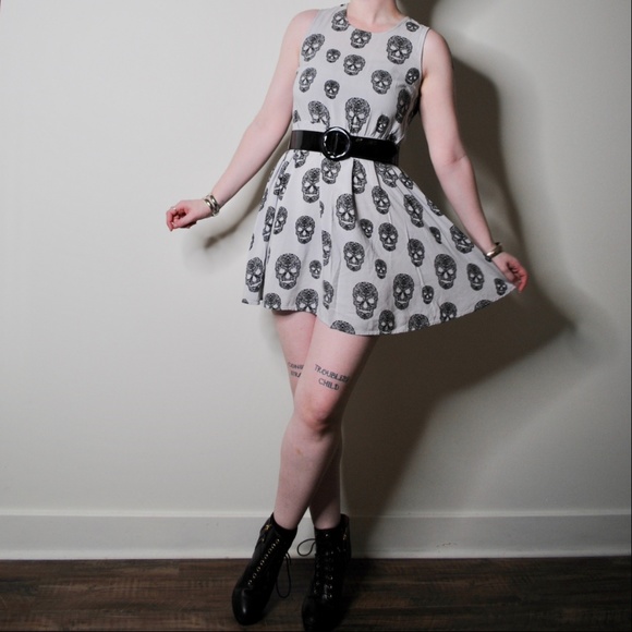 Divided Dresses & Skirts - | H&M | Black & Grey Skull Fit & Flare Mini Dress